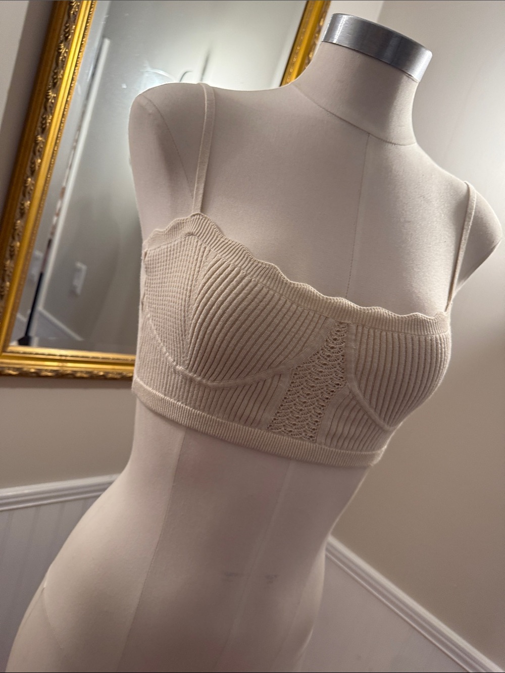 Reformation Cream Ribbed Scoop-Neck Bralette - Picture 7 of 7